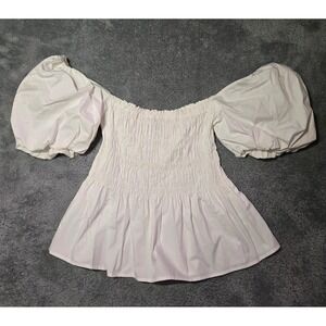 WEEK& Off Shoulder Top Smocked Puff Sleeve White Blouse Flowy Romantic XL NWOT
